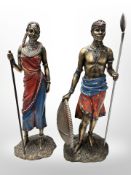 Two Leonardo Collection Masai figures, height 45cm.