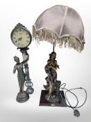 A Juliana Collection figural table lamp and a further clock,