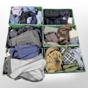 A quantity of clothing including Barber coat, gent's formal wear, out door coats,