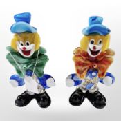 Two Murano glass clowns, height 20cm.