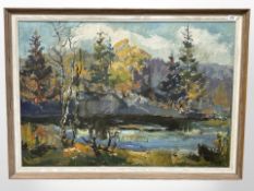 Sven Nielsen : River landscape, oil on canvas, signed, 66 cm x 96 cm, framed.