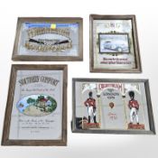 Four reproduction picture mirrors including Winchester, Rolls-Royce, etc.