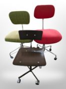 Three 20th century Scandinavian swivel office chairs