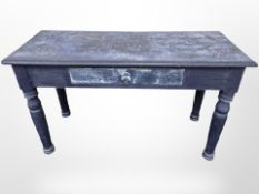 A pine single drawer table with later scummbled painted finish,