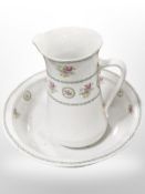 A transfer printed porcelain jardiniere on stand,