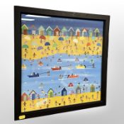 Gordon Barker : Figures by the seaside, acrylic, 40cm x 40cm.