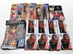Nine various Mattel and Jakks Wrestling figurines, boxed.