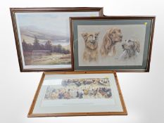 P Hogarth (20th century) : Portrait of three dogs, pastel, signed and dated 1991, 40 cm x 66 cm,