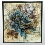 B Wurca : A relief plaster panel of abstract design, 84cm x 89cm.