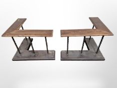 A reproduction wrought metal and hardwood fire curb,