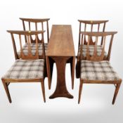 A G Plan teak drop-leaf dining table, width 91cm, together with a set of four dining chairs.