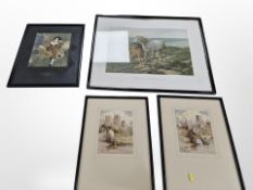 A pair of framed prints of Durham after Frank Robson, another after Sir Thomas Lawrence,