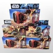 Three Disney Star Wars Rey's Speeder (Jakku) figurines,