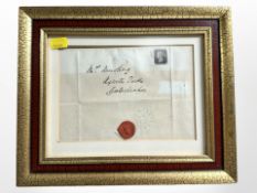 A Victorian framed letter addressed to Mr Armstrong, Axwell Park, Gateshead,