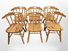 Six pine spindle back chairs