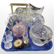 A group of crystal drinking glasses and vases including Royal Brierley,