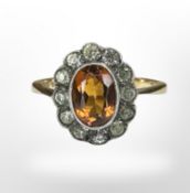 A 9ct gold and silver citrine cluster ring, size M CONDITION REPORT: 3.
