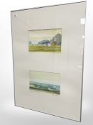 Danish school : Two watercolour drawings depicting farmland, each 27cm x 17cm,