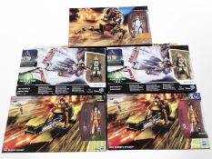 Two Hasbro Disney Star Wars Enfys Nest's Swoop Bike figures, two Ezra Bridger's Speeder figures,