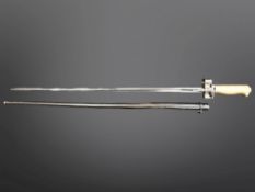 A WWI French M 1866/93/16 Lebel Epee bayonet with steel scabbard and matching numbers.
