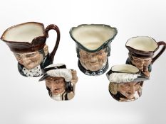 Five Royal Doulton miniature character jugs.