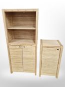 A contemporary laminated wood bookcase,