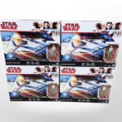 Four Hasbro Disney Star Wars Resistance A-Wing Fighter figurines, boxed.
