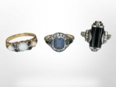 A 9ct gold sapphire and opal ring,