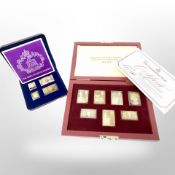 A collection of silver gilt stamps in two boxes.