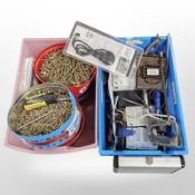 A large quantity of screws, pyrography tool, allen keys, other hardware, etc.