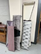 A group of upholstered curtain pelmets,