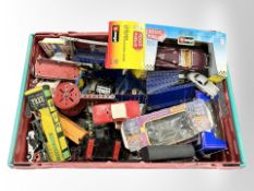 A group of mixed Meccano components, Burago Jaguar scale model vehicle, OO gauge rolling stock,