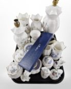 A group of Aynsley porcelain lamp bases, vases, trinket boxes, boxed cake knife, etc.