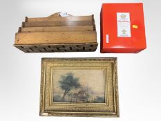 An Edwardian correspondence rack, with four compartments,