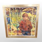 Alstead (Contemporary) : Figure standing before a fairground carousel, oil on canvas,