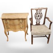 A Danish blond oak serpentine two drawer chest,