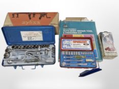 Several cases of tools, heavy duty hydraulic jack, auto body repair kit, etc.