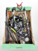 Telescopic fishing rods and various reels including Defiant,