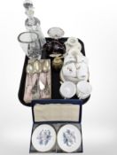 A Royal Copenhagen porcelain part tea set, boxed pair of Royal Worcester bone china pin dishes,