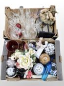 A quantity of 20th-century ceramics and glass ware, crystal drinking glasses, Spanish figurines,