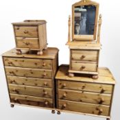 A contemporary Ducal Pine five drawer chest, three drawer chest,