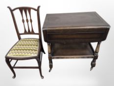 An Edwardian oak drop leaf trolley and a late Victorian inlaid occasional chair