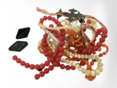 A quantity of hardstone beads and jet