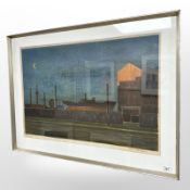 A continental limited edition colour print depicting a dockyard, 70cm x 49cm.