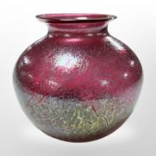 An iridescent amethyst-coloured glass globular vase, probably Royal Brierley, height 15.5cm.