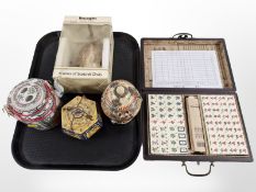 A Chinese mahjong set, together with a porcelain teapot, lidded baluster jar,