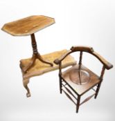 An inlaid mahogany corner armchair,