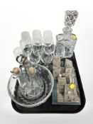 A lead crystal decanter, set of 10 wine glasses, fruit bowl, small model of Venetian buildings, etc.