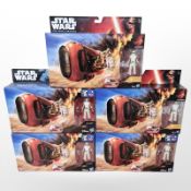 Five Disney Star Wars Rey's Speeder (Jakku) figurines, boxed.