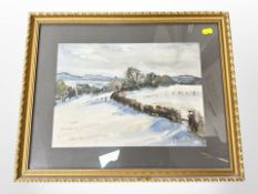 E Nelson (20th century) : A winter landscape, watercolour, 24cm x 33cm.